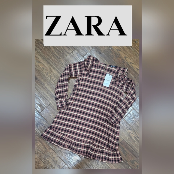 Discounted Zara Women's Checkered Long Sleeve Blouse - Black and Brown NWT Small - Picture 1 of 8